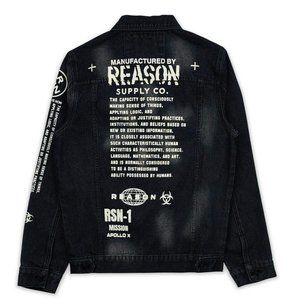 REASON Status Denim Trucker Jacket Hand Crafted Grey F1-01 Large